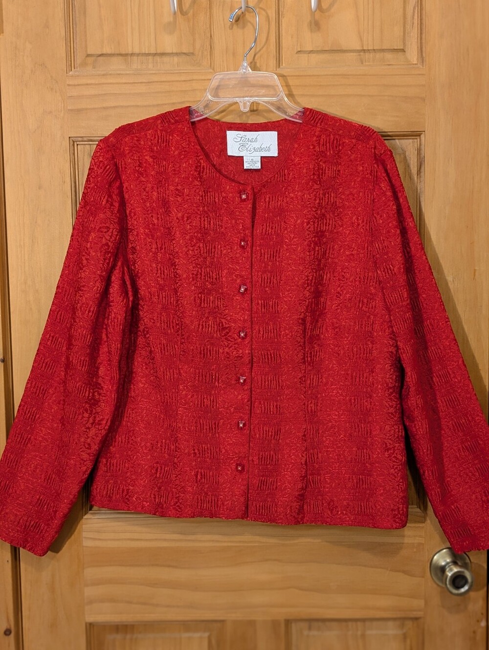 VTG Sarah Elizabeth Blouse LS Button Down Red Top Rhinestone Embellished Sz 16